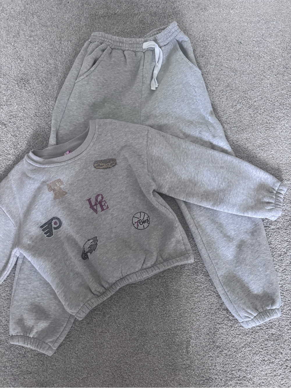 Girls Philadelphia Sports Embellished Jogger Set - Crystal Patch Details
